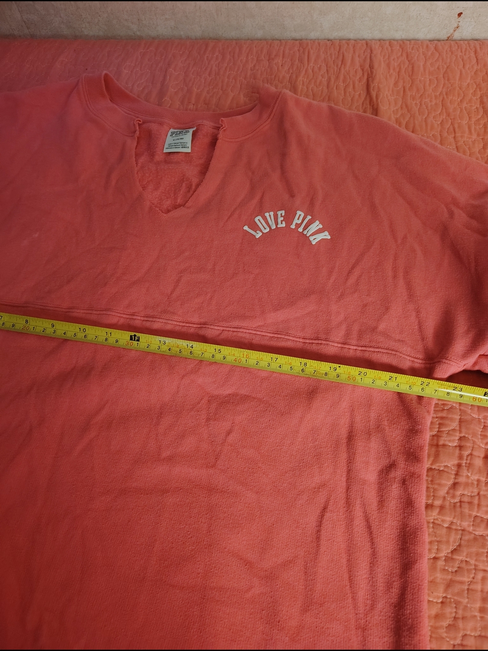 PINK Victoria's Secret Coral Short-Sleeve Crew with 'LOVE PINK' Logo - Picture 6 of 13